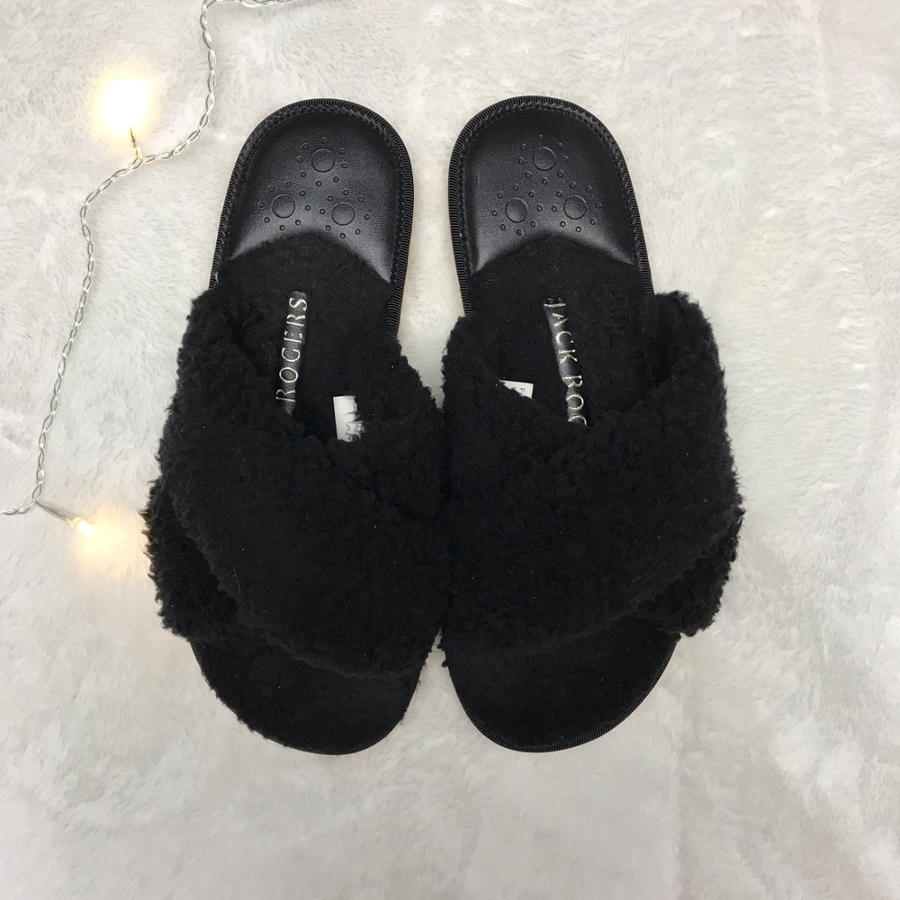 Size 8M Black Faux Fur Jack Rogers Cozy Sandals